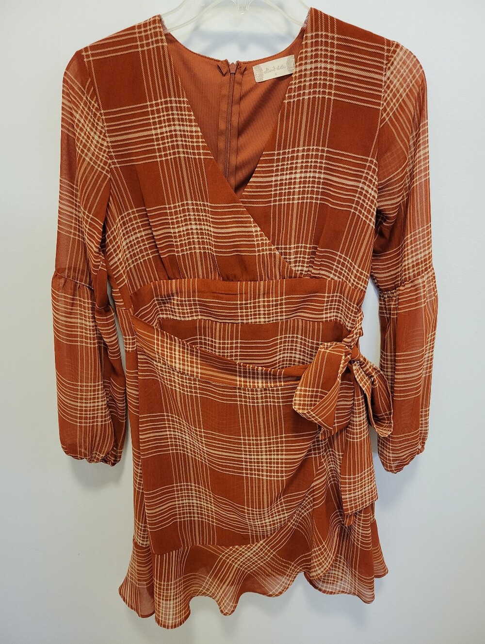 Altar'd State Rust Plaid Wrap Mini Dress - Picture 2 of 4